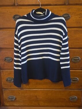 GAP Navy and White Striped Turtleneck Sweater